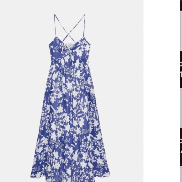 🌸 ZARA Navy & White Floral Knot Maxi Dress – Sz Small 💙✨ - Picture 3 of 8